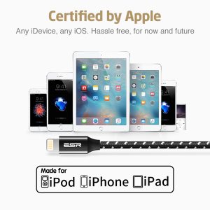 USB A to Lightning Cable MFi Certified Nylon Braided by ESR - 6 Feet - Black - Image 4