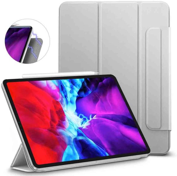51YgCKUwuYL._AC_SL1000_ iPad Pro 12.9 2020 Rebound Magnetic Smart Case Convenient Magnetic Attachment Supports Pencil Pairing & Charging - Silver Gray also iPad Pro 12.9 2018 - Image 1