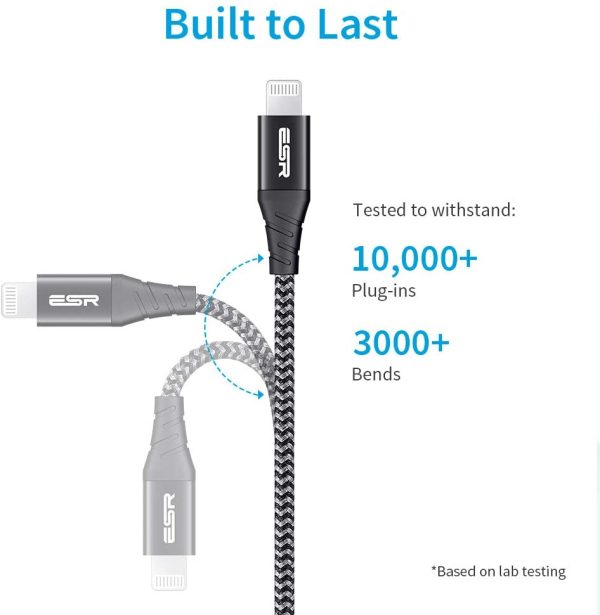 51dOijfLxAL._AC_SL1000_ USB C to Lightning Cable MFi Certified Nylon Braided by ESR - 3 Feet - Black - Image 3