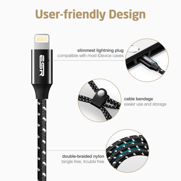 USB A to Lightning Cable MFi Certified Nylon Braided by ESR - 6 Feet - Black - Image 6