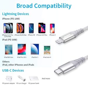 USB C to Lightning Cable MFi Certified Nylon Braided by ESR - 3 Feet - Silver - Image 8