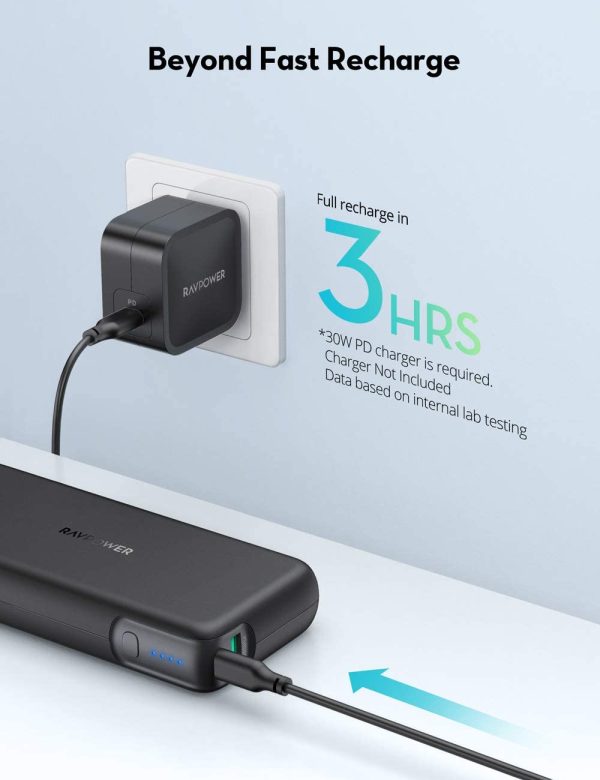 Portable Charger RAVPower 20000mAh 60W PD 3.0 USB C Power Bank for Laptop & Phones Charging - RP-PB201 - Black - Image 7