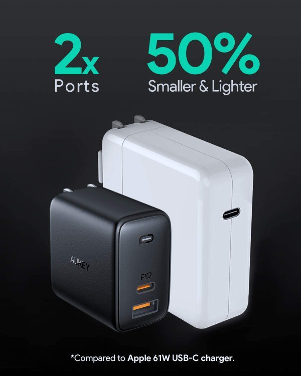 61OMzfeKhEL._AC_SL1500_ AUKEY Omnia 65W Fast Charger Dual Port USB C PD 3.0 Plus USB A Wall Charger - Black  - PA-B3 - UK Plug - Image 8