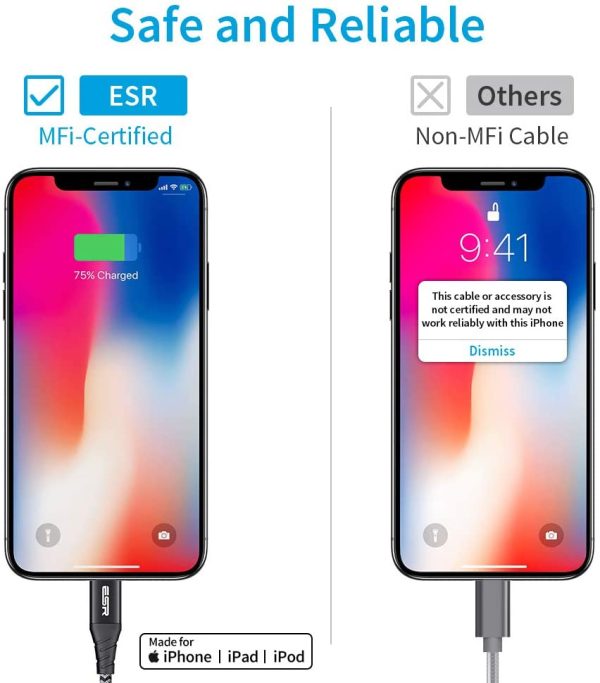 61PcVcKDjhL._AC_SL1000_ USB C to Lightning Cable MFi Certified Nylon Braided by ESR - 3 Feet - Black - Image 5