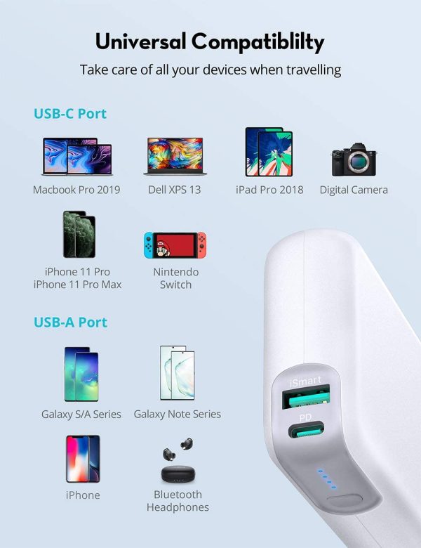 Portable Charger RAVPower 20000mAh 60W PD 3.0 USB C Power Bank for Laptop & Phones Charging - RP-PB201 - White - Image 6