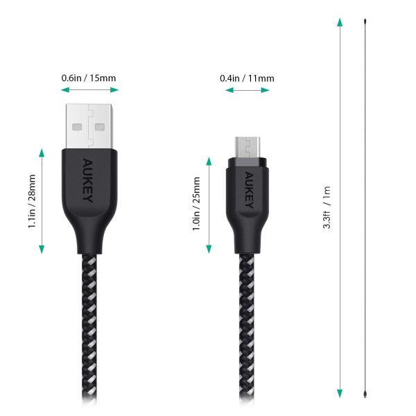 Aukey Braided Nylon Micro USB Cable 3.95ft -CB-AM1-Black - Image 5