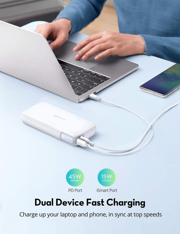 Portable Charger RAVPower 20000mAh 60W PD 3.0 USB C Power Bank for Laptop & Phones Charging - RP-PB201 - White - Image 3