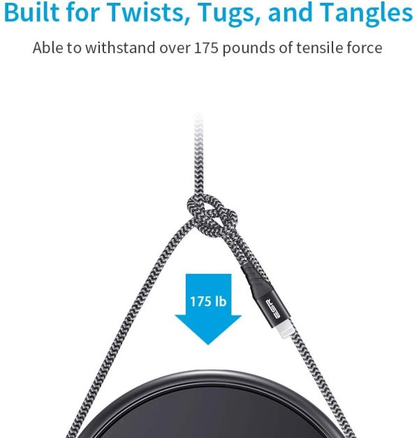 61lg0VE9wCL._AC_SL1000_ USB C to Lightning Cable MFi Certified Nylon Braided by ESR - 3 Feet - Black - Image 4