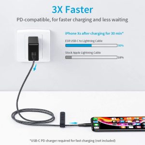 USB C to Lightning Cable MFi Certified Nylon Braided by ESR - 3 Feet - Black - Image 7