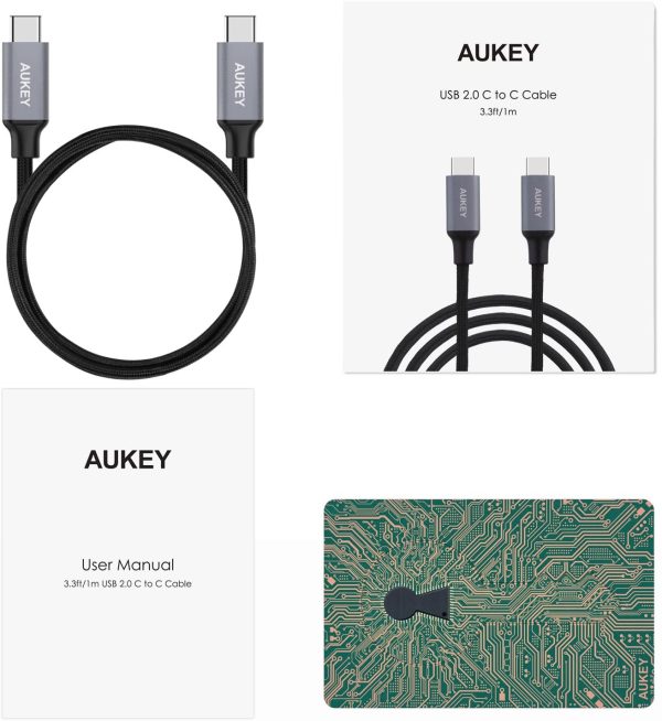 Aukey Braided Nylon USB 2.0 C to C Cable -3.3ft - CB-CD5 - Black - Image 6
