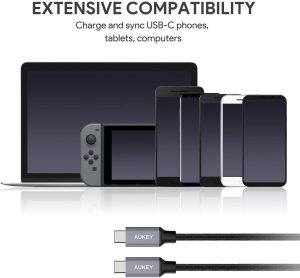 Aukey Braided Nylon USB 2.0 C to C Cable -3.3ft - CB-CD5 - Black - Image 7