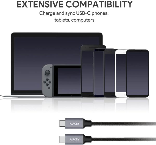 Aukey Braided Nylon USB 2.0 C to C Cable -3.3ft - CB-CD5 - Black - Image 7