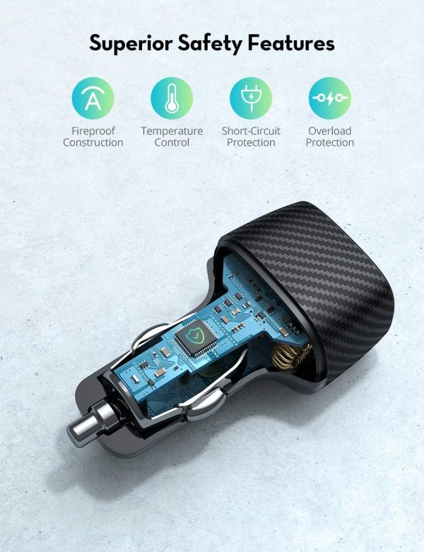 RAVPower 48W Type C Car Charger with 30W Power Delivery & 18W QC 3.0 - RP-VC019 - Black - Image 6