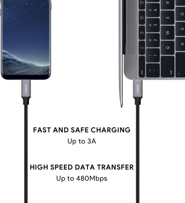 Aukey Braided Nylon USB 2.0 C to C Cable -3.3ft - CB-CD5 - Black - Image 4