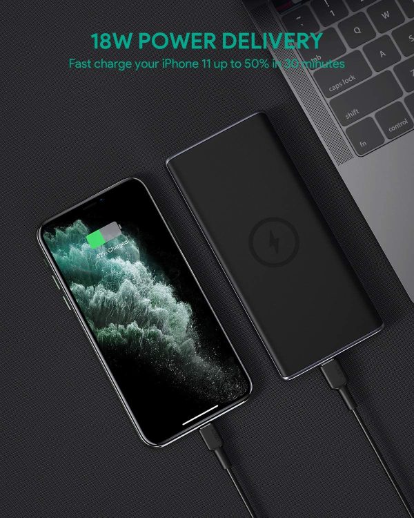 Aukey 18W Wireless Charging Powerbank PD QC 3.0 10000mAh - PB-Y32 - Black - Image 3