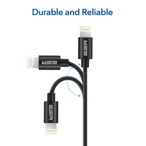 USB A to Lightning Cable MFi Certified TPE Based by ESR - 3 Feet - Black - Image 6