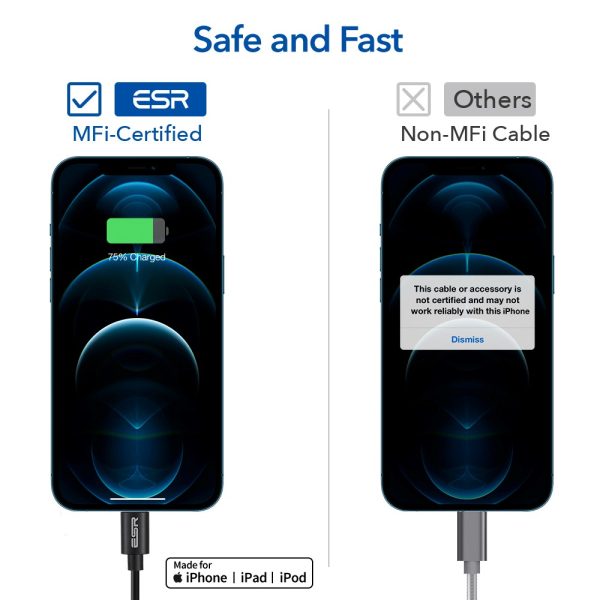 USB A to Lightning Cable MFi Certified TPE Based by ESR - 3 Feet - Black - Image 7