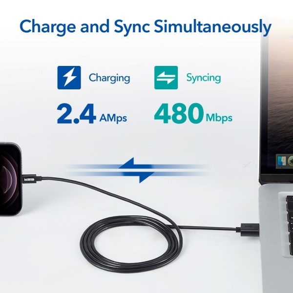 USB A to Lightning Cable MFi Certified TPE Based by ESR - 3 Feet - Black - Image 2