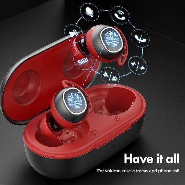 Mpow M30 in-Ear Bluetooth Earbuds with 25 Hrs Battery & USB-C Charging Case - Black n Red - Image 3