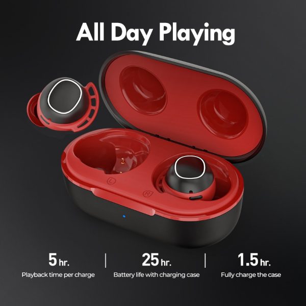 Mpow M30 in-Ear Bluetooth Earbuds with 25 Hrs Battery & USB-C Charging Case - Black n Red - Image 5