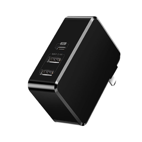 Power Delivery 2.0 Fast Charger 41W, 1 USB C + 2 USB A - Black - US Plug - Image 1