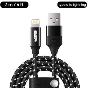 USB A to Lightning Cable MFi Certified Nylon Braided by ESR - 6 Feet - Black