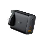 AUKEY Omnia 65W Fast Charger Dual Port USB C PD 3.0 Plus USB A Wall Charger - Black - PA-B3 - UK Plug