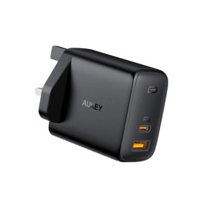 AUKEY Omnia 65W Fast Charger Dual Port USB C PD 3.0 Plus USB A Wall Charger - Black  - PA-B3 - UK Plug