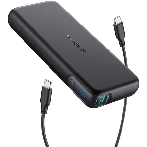 Portable Charger RAVPower 20000mAh 60W PD 3.0 USB C Power Bank for Laptop & Phones Charging - RP-PB201 - Black - Image 1