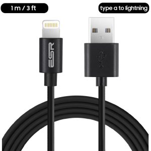 USB A to Lightning Cable MFi Certified TPE Based by ESR - 3 Feet - Black