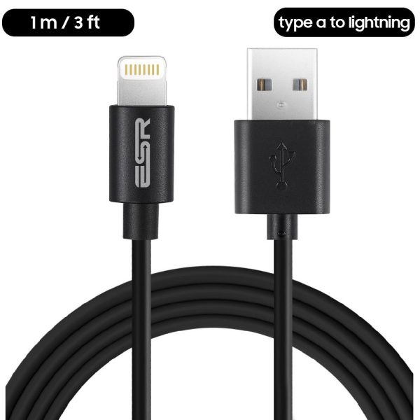 usb-a-to-lightning-cable-3-feet-allmytechpk-pakistan USB A to Lightning Cable MFi Certified TPE Based by ESR - 3 Feet - Black - Image 1