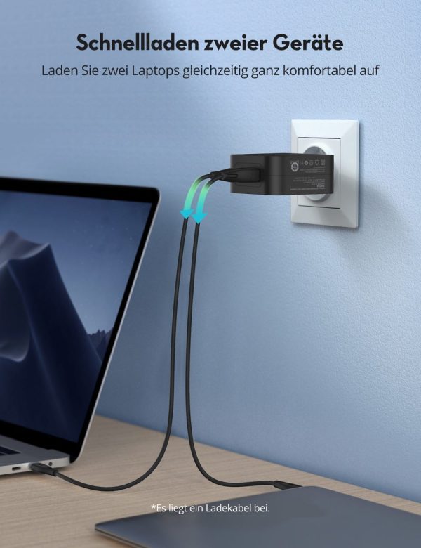 02 RAVPower 90W Wall Charger PD 3.0 Dual Port Fast Charging USB C Charger GaN Tech -  EU Plug - Charges 2 Laptops at once - Black - RP-PC128 - Image 6