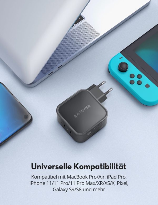 03 RAVPower 90W Wall Charger PD 3.0 Dual Port Fast Charging USB C Charger GaN Tech -  EU Plug - Charges 2 Laptops at once - Black - RP-PC128 - Image 5