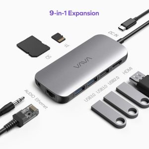 VAVA USB C Hub, 9-in-1 USB C Adapter with 4K HDMI, 1Gbps RJ45 Ethernet Port, USB 3.0, SD/TF Card Reader, 100W PD Charging Port - Space Gray - VA-UC016 - Image 7
