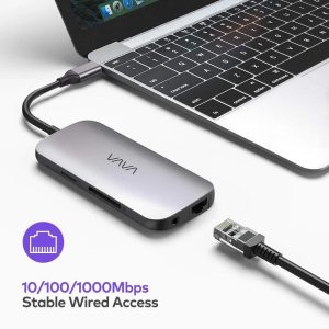 VAVA USB C Hub, 9-in-1 USB C Adapter with 4K HDMI, 1Gbps RJ45 Ethernet Port, USB 3.0, SD/TF Card Reader, 100W PD Charging Port - Space Gray - VA-UC016 - Image 2