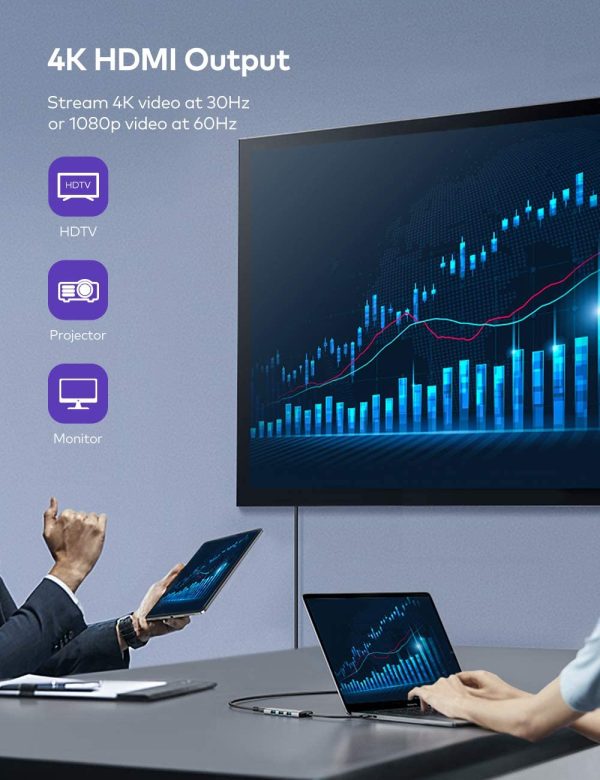 VAVA USB C Hub, 7-in-1 USB C Adapter for MacBook/Pro/Air, with 3 USB 3.0 Ports, 4K USB-C to HDMI, SD/TF Cards Reader, 100W Power Delivery Charging Port - Space Gray - VA-UC017 - Image 2