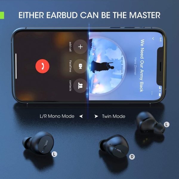 MPOW M12 in-Ear Bluetooth 5.0 Earbuds with Wireless Charging Case, USB-C Charging, Deep Bass & 25H Playtime - Black - Image 2