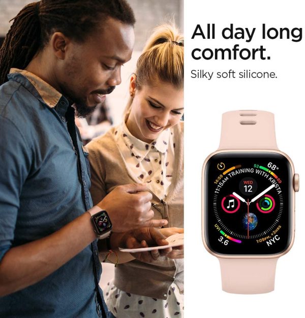 61vmM8lG3lL._AC_SL1000_ Apple Watch Band for 41 mm / 40mm / 38mm Silicone Fit by Spigen for Models 7/6/SE/5/4/3/2/1 - Rose Gold - 061MP25406 - Image 5