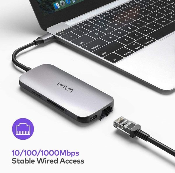 VAVA USB C Hub 8-in-1 Multiport Adapter with 4K HDMI Port, 1 Gbps Ethernet Port, USB C Power Delivery, SD/TF Card Reader, 3 USB 3.0 Ports for MacBook Pro and Type C Windows Laptops - VA-UC006 - Image 5