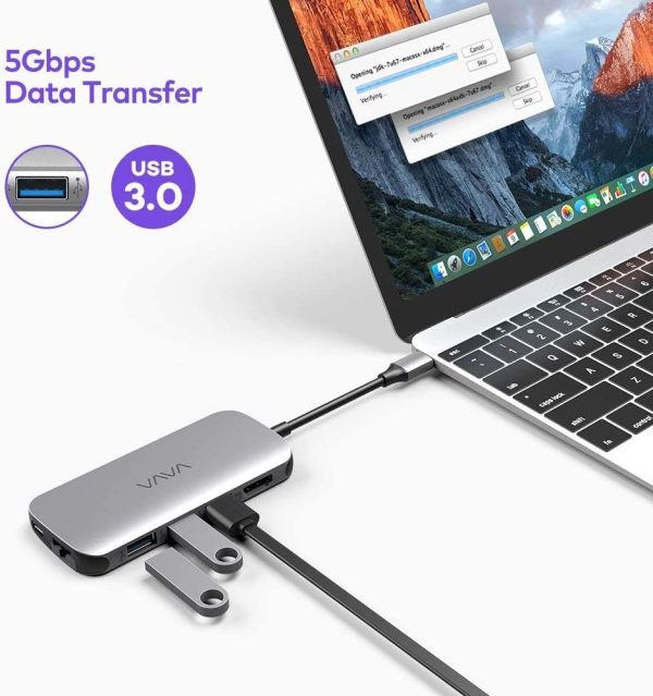 VAVA USB C Hub 8-in-1 Multiport Adapter with 4K HDMI Port, 1 Gbps Ethernet Port, USB C Power Delivery, SD/TF Card Reader, 3 USB 3.0 Ports for MacBook Pro and Type C Windows Laptops - VA-UC006 - Image 4