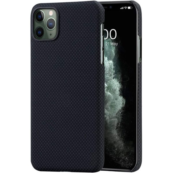 black-grey-square iPhone 11 Pro Max Aramid MagEZ Case by PITAKA - Black / Grey Plain - Image 1