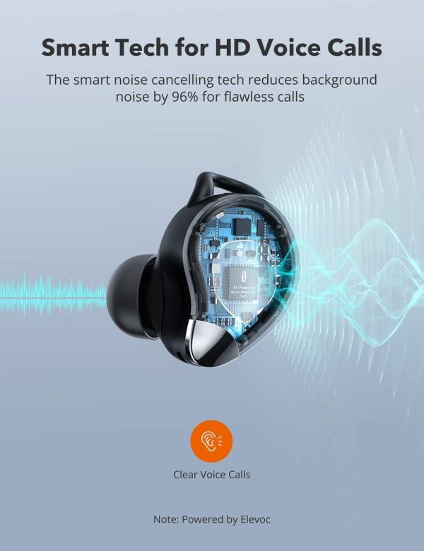 TaoTronics SoundLiberty 79 Smart AI Noise Reduction Technology for Clear Calls, Single/Twin Mode, 30H Playtime, USB Type C, IPX8 - Black Silver - TT-BH079 - Image 3