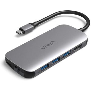 VAVA USB C Hub 8-in-1 Multiport Adapter with 4K HDMI Port, 1 Gbps Ethernet Port, USB C Power Delivery, SD/TF Card Reader, 3 USB 3.0 Ports for MacBook Pro and Type C Windows Laptops - VA-UC006
