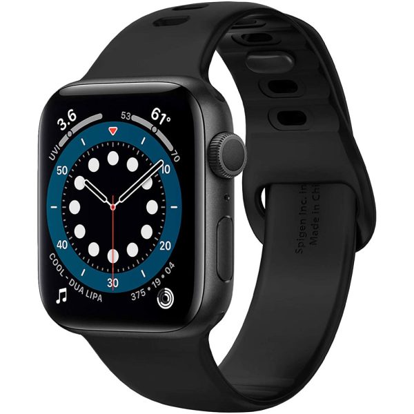 watch-band-apple-silicon-fit-spigen-black-square Apple Watch Band for 44mm / 42mm Silicone Fit by Spigen for Models 6/SE/5/4/3/2/1 - Black - 062MP25400 - Image 1