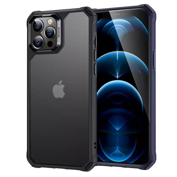 12 pro max air armor blue.jpg Apple iPhone 12 Pro Max Air Armor Rugged TPU Case - Translucent Black - Image 1