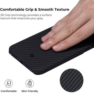 iPhone 12 mini MagEZ Aramid Fiber Magnetic Case by PITAKA - Black / Grey Twill - Image 3