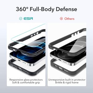 Apple iPhone 12 / iPhone 12 Pro Alliance Tough Case with 2 Tempered Glass by ESR - Black - Image 9