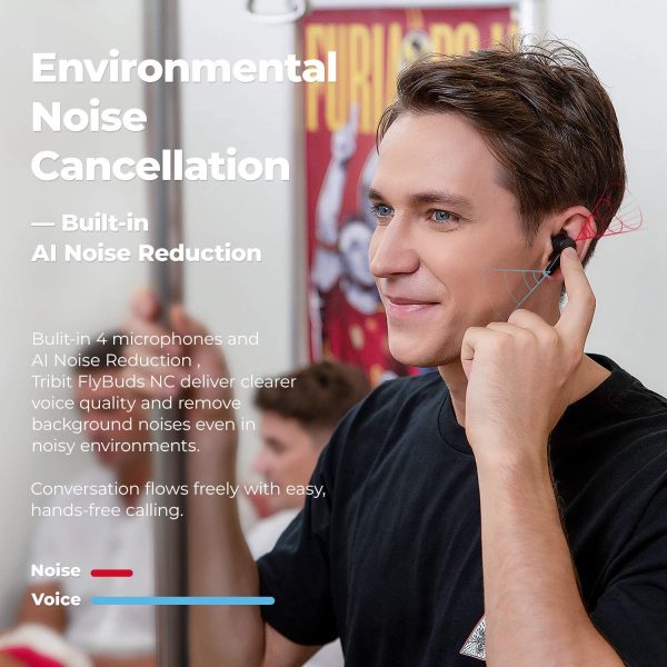 Tribit Flybuds NC Wireless Earbuds with Active Noise Cancellation - BTHA1 - Black - Image 7