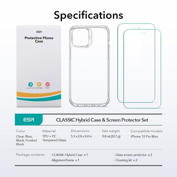 Apple iPhone 12 Pro Max  Crystal Hybrid & 2 Protector Set by ESR - Clear - Image 9