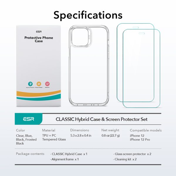 Apple iPhone 12 / iPhone 12 Pro Crystal Hybrid & 2 Protector Set by ESR - Clear - Image 3